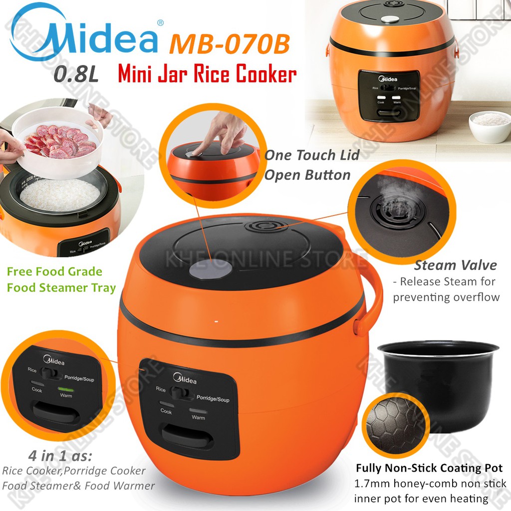 Midea Multi Function NonStick Mini Jar Rice Cooker 0.8L with food