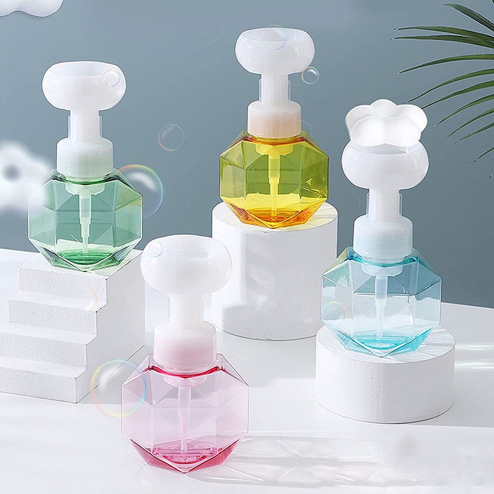 300ml Pastel Colors Flower Foam Handwash Bottle / Refillable Bath Hand Soap Dispenser Diamond