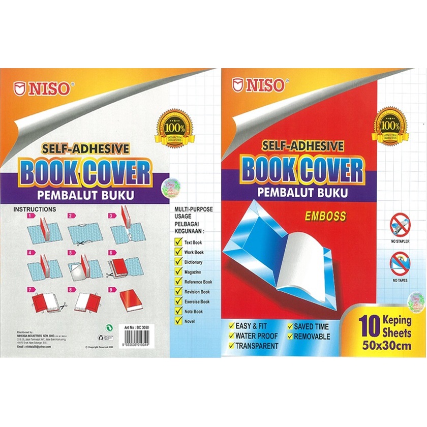 Niso Self Adhesive Book Wrapper / Book Cover / Pembalut Buku 10 Sheets