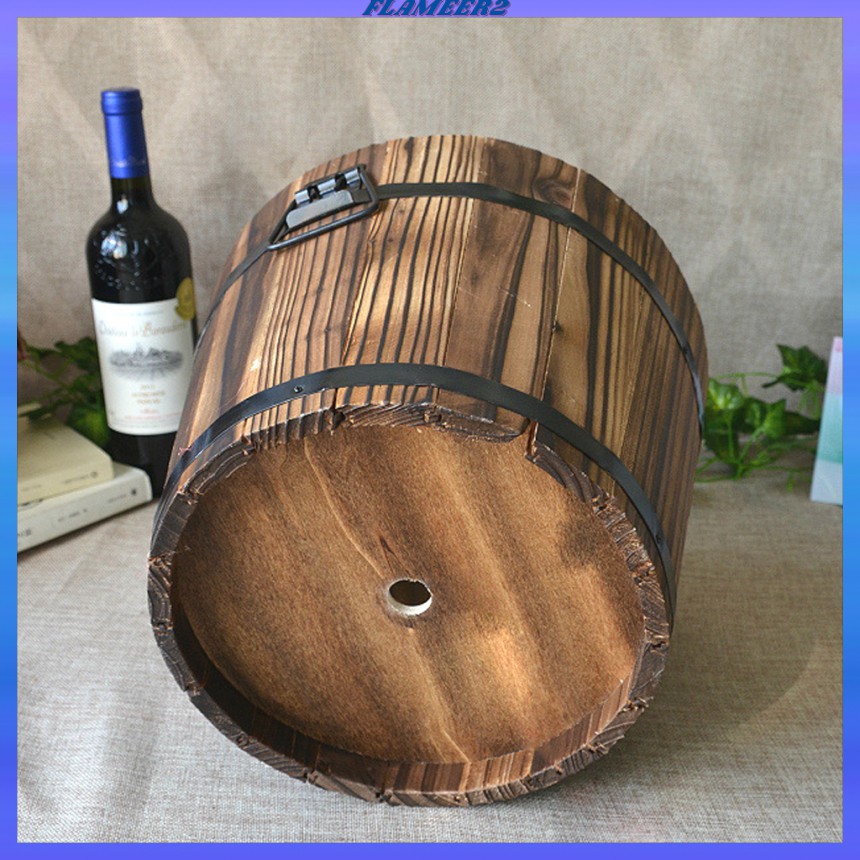 [flameerdbMY] 2x Wooden Bucket Barrel Planters, Rustic Patio Planters