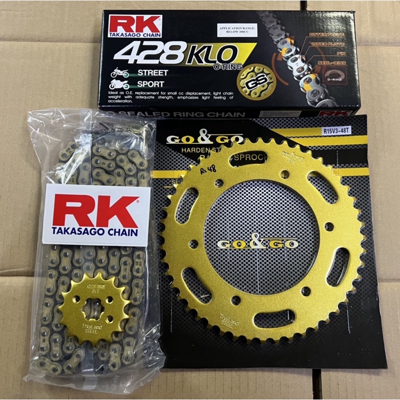 YAMAHA R15 R15M MT15 SPROCKET GOLD 428 ORING CHAIN FULL SET RK GONGO GS428KLO132 CHAIN ORING