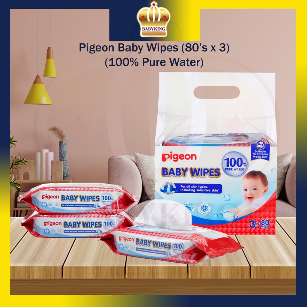 Original Pigeon Baby Wipes 100 Pure Water Wipe (80's x 3 Packs