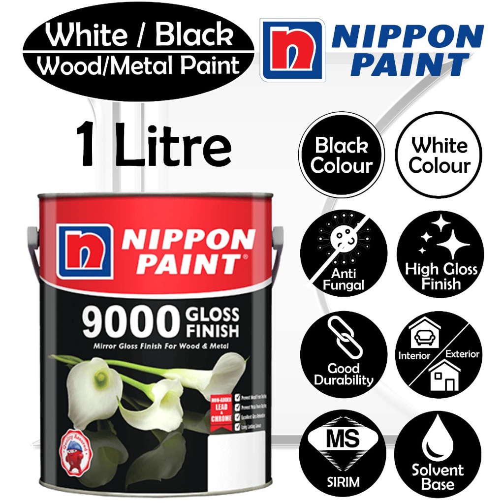 Nippon Paint 9000 Gloss Finish White / Black 1L Interior & Exterior Oil