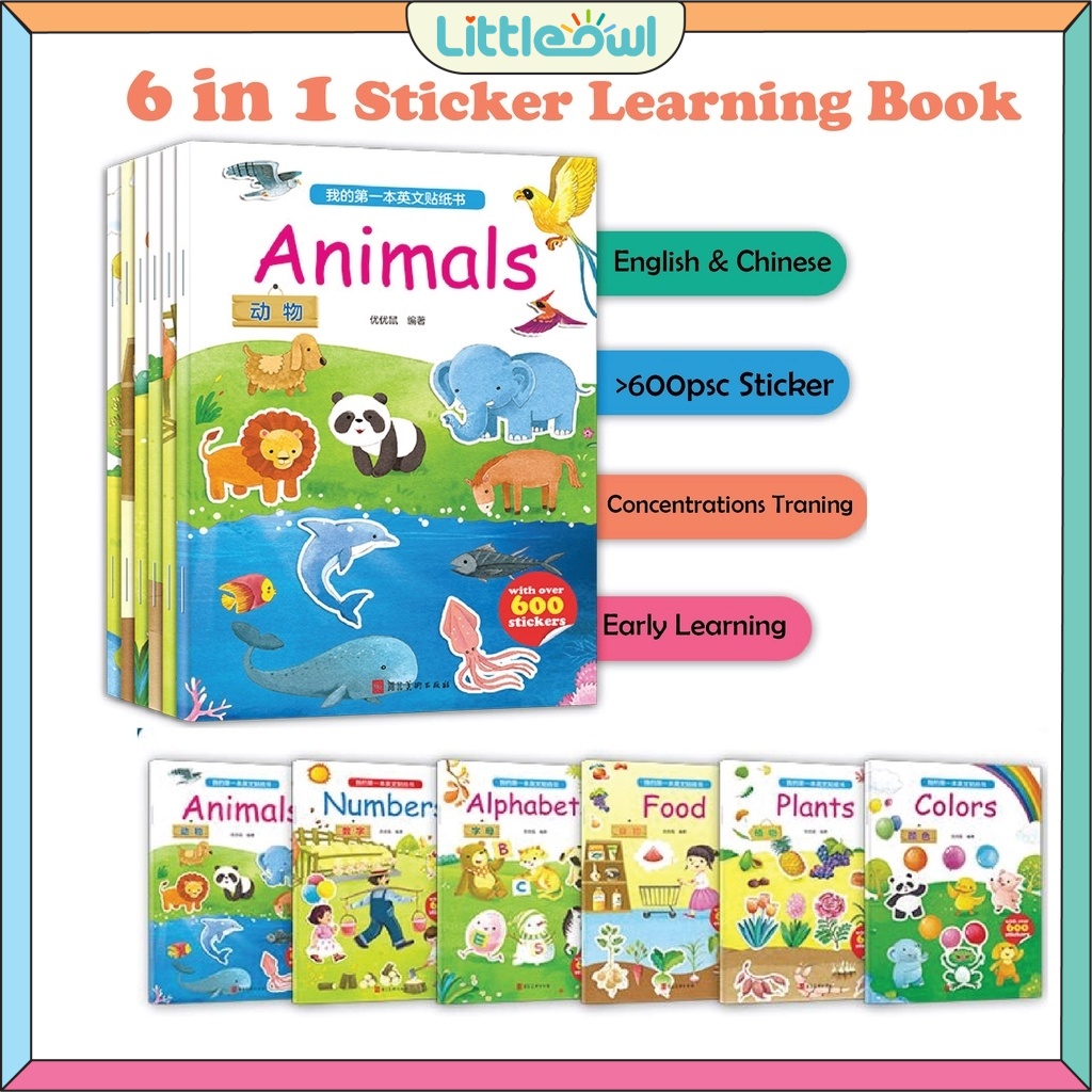 600 Stickers 6 Books Children Baby Activity Book Preschool Shopee