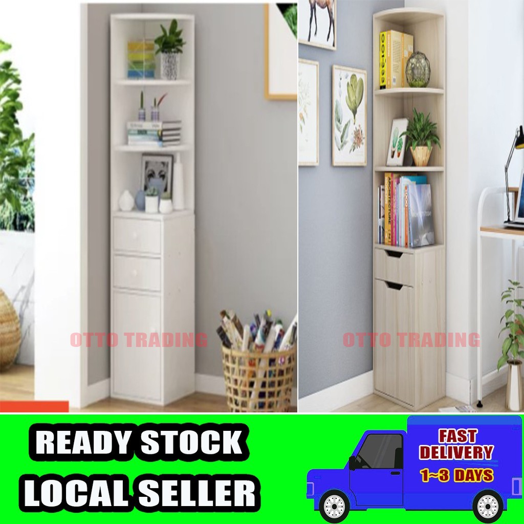 Otto3Tier Corner Storage Shelves with Drawer and (White