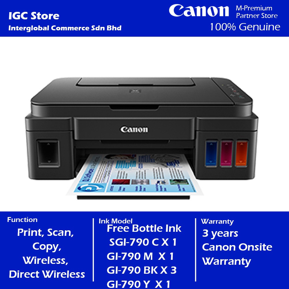 Canon PIXMA G3000 AllInOne Ink Tank Wireless Printer 3 Years (Print