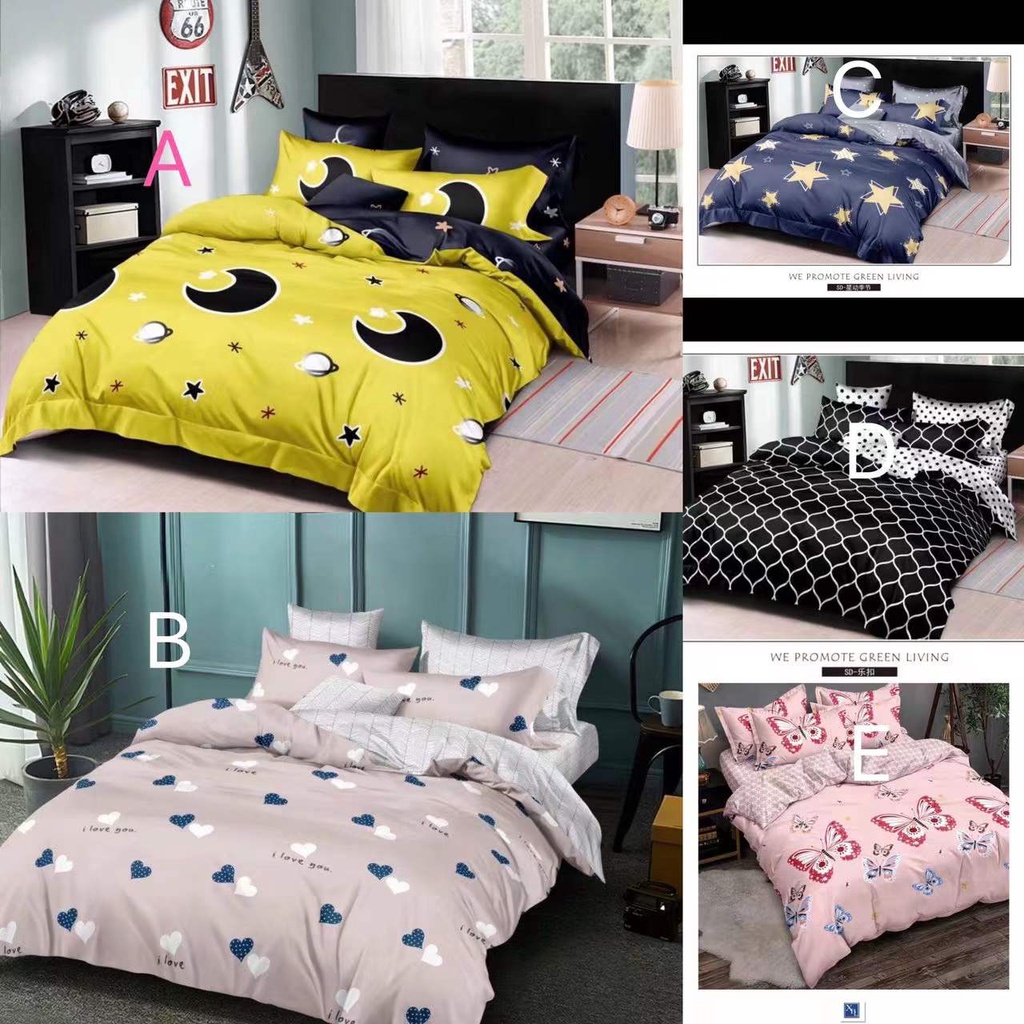 HOTDESIGNCADAR SINGLE HQ (4IN1) COMFORTER SET BEDDING BEDSHEET READY STOCK IN MALAYSIA HOME