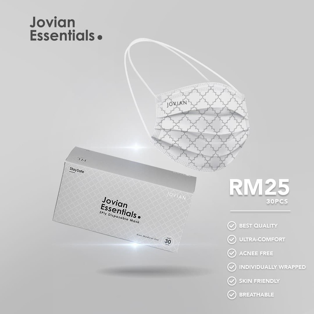 Jovian 3Ply Mask White Monogram HL Shopee Malaysia