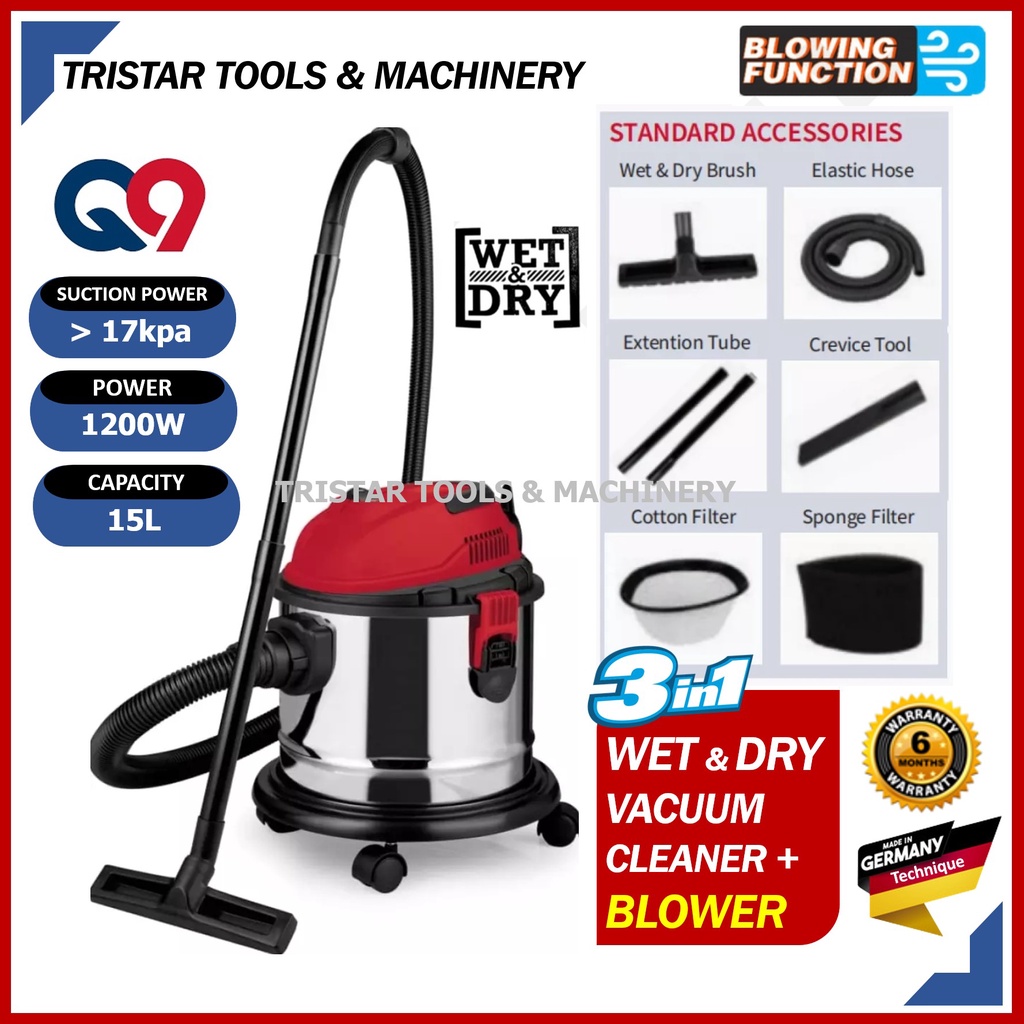 Q9 (QET1512VC) 3 IN 1 Wet & Dry Vacuum Cleaner + Blower 1200W 15lts