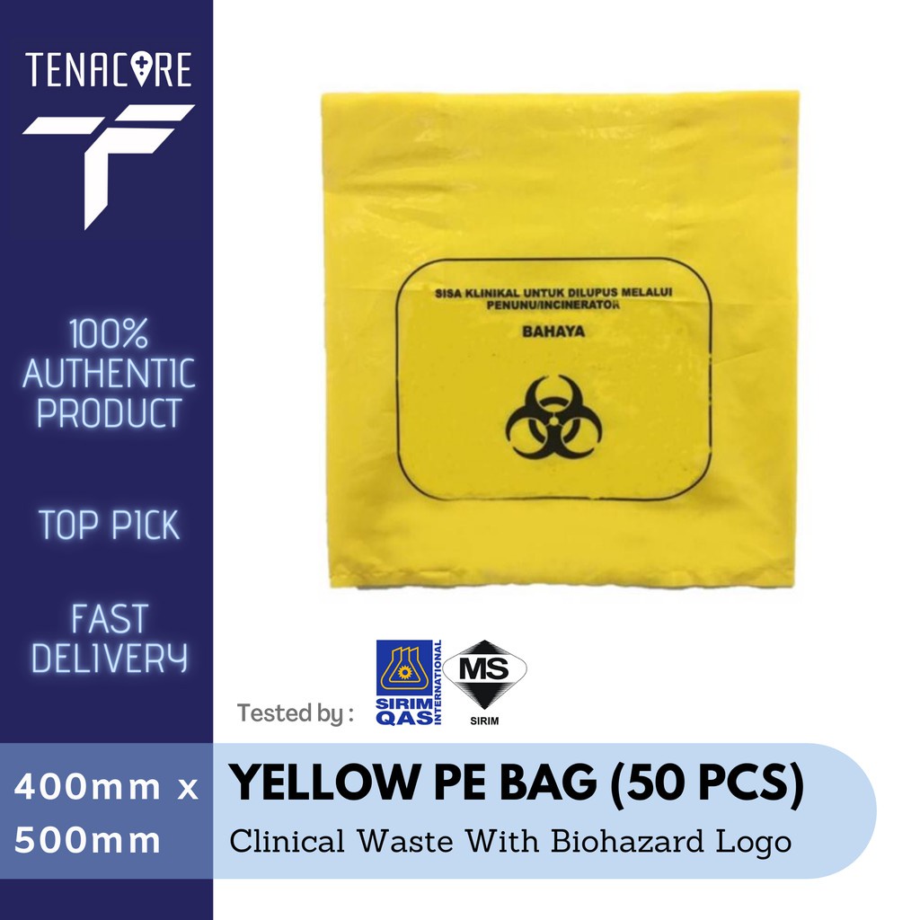 breeze Yellow PE Bag Medical Waste Disposal Bag c/w Biohazard Logo