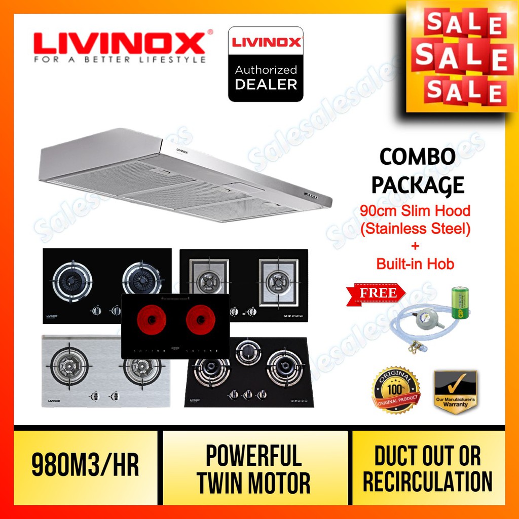 (PACKAGE) Livinox 90cm LCH60190SS Slim Cooker Hood COMBO PACK Built