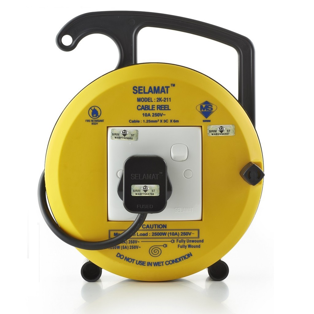 SELAMAT 6 Meter Extension Cable Reel with 1 Gang / 2 Gang Socket