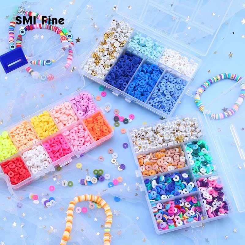 6mm Polymer Clay Beads Kit Flat Round Spacer Beads Kit with Alphabet