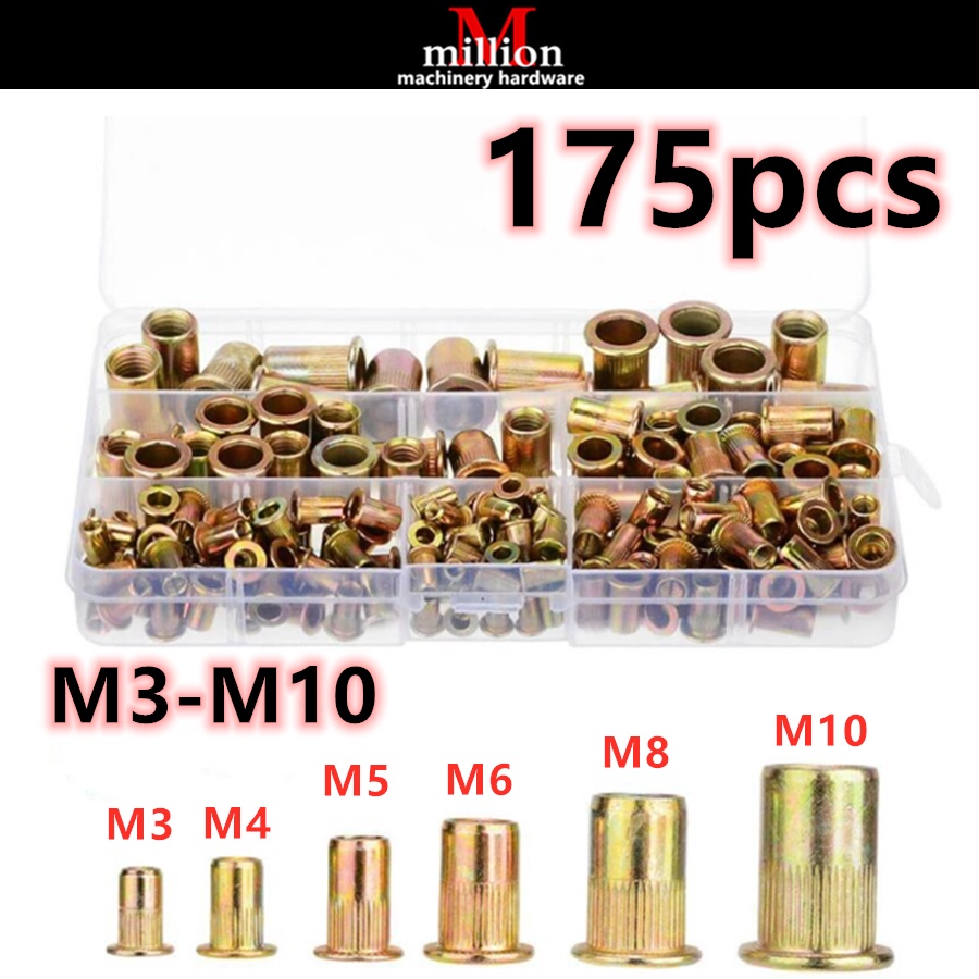 175pcs/set M3 M4 M5 M6 M8 M10 Rivet Nut Steel Rivet Nut Threaded Insert