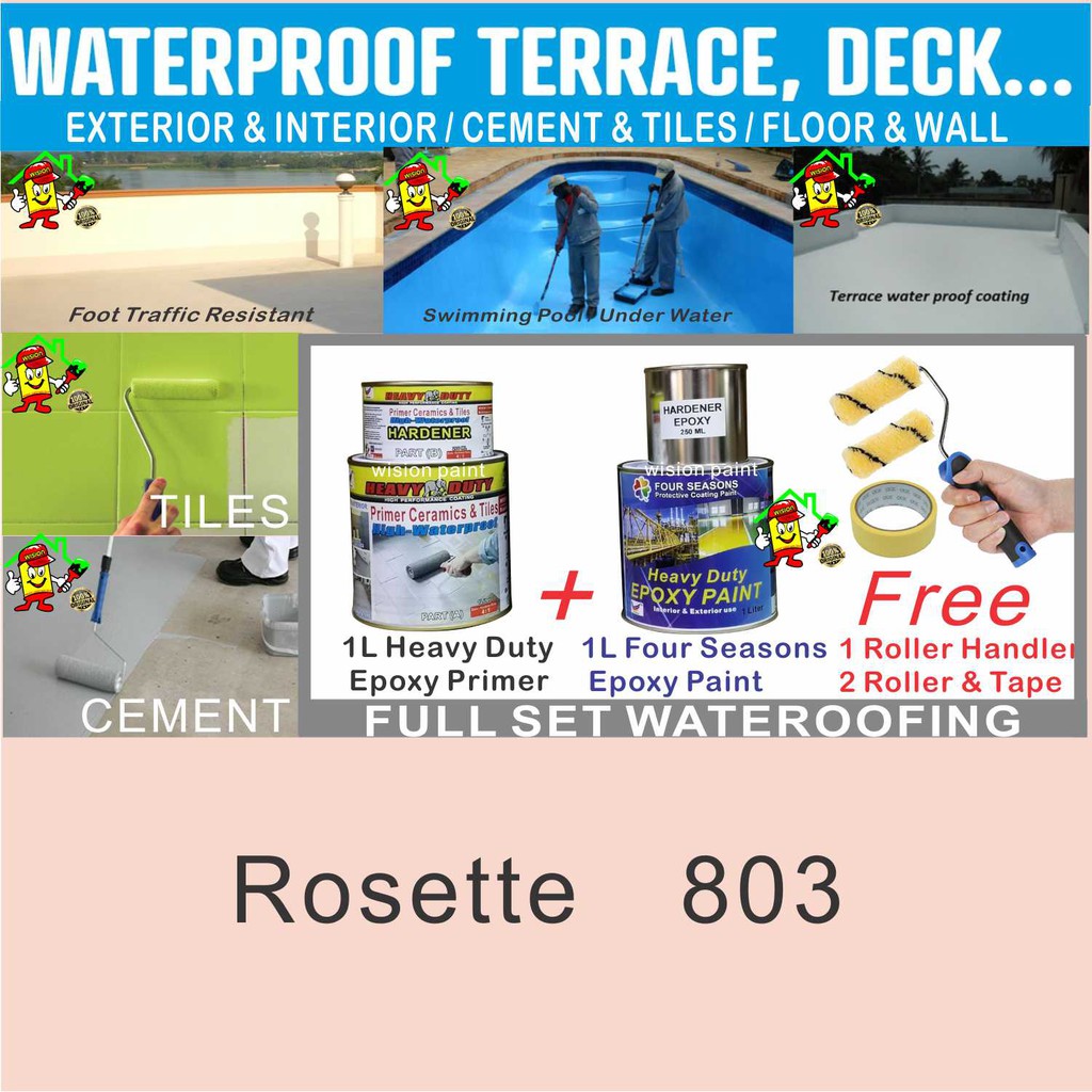 803 ROSETTE Tiles & Cement floor waterproofing paint ( full set 1L waterproof primer / 1L epoxy