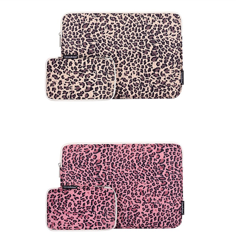 CanvasArtisan Fashion Pink Yellow Leopard Laptop Sleeve Bag Set