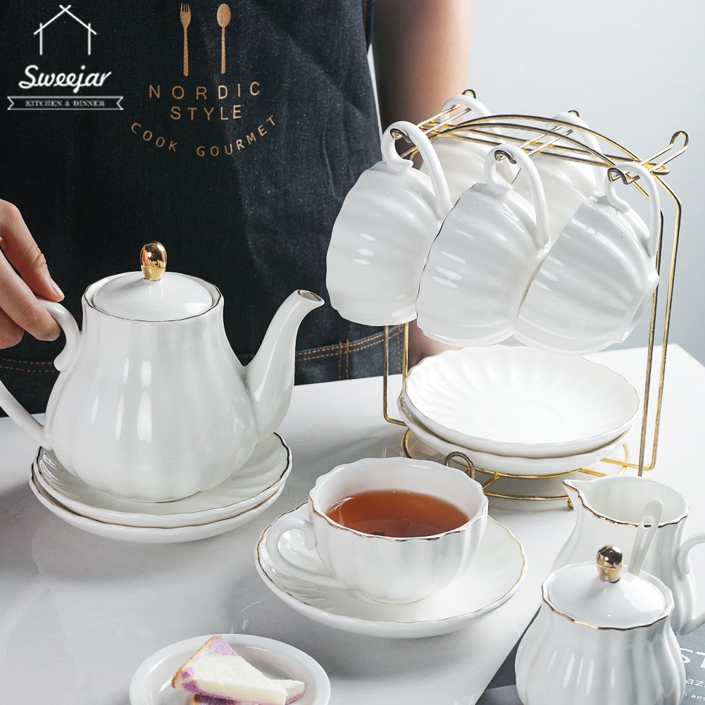 Sweejar Porcelain Tea Sets British Royal Series 8 OZ Cups& Saucer