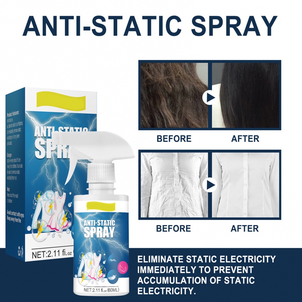 60ML AntiStatic Spray, Fabric Softener Spray, Static Cling Remover For Clothes, Static Guard