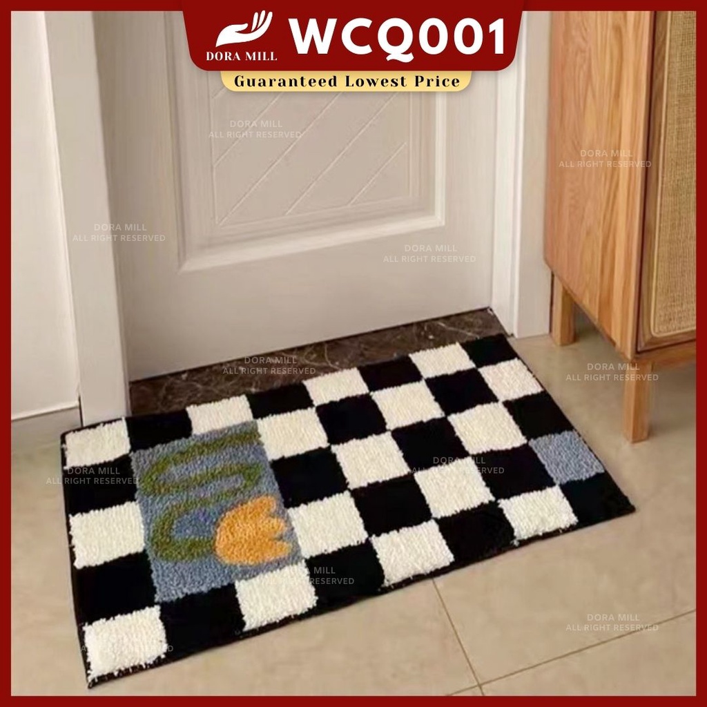 DORAMILL Minimalist Carpet Floor Mat Checkered Chess Board Grid Box