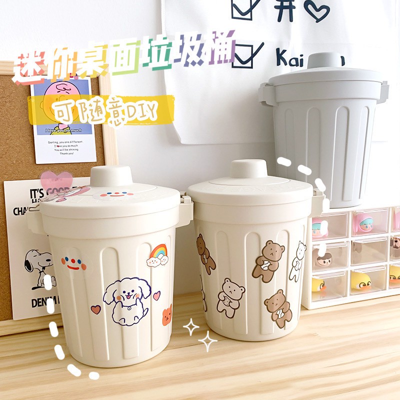 Ins Style Desktop Mini Dustbin With Cover Small Rubbish Bin Bedroom