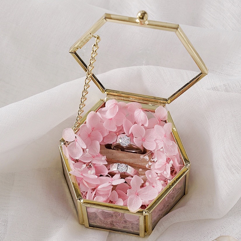 Glass Box Ring Box Wedding Ring Box Hexagon Gold Glass Ring Box Bekas