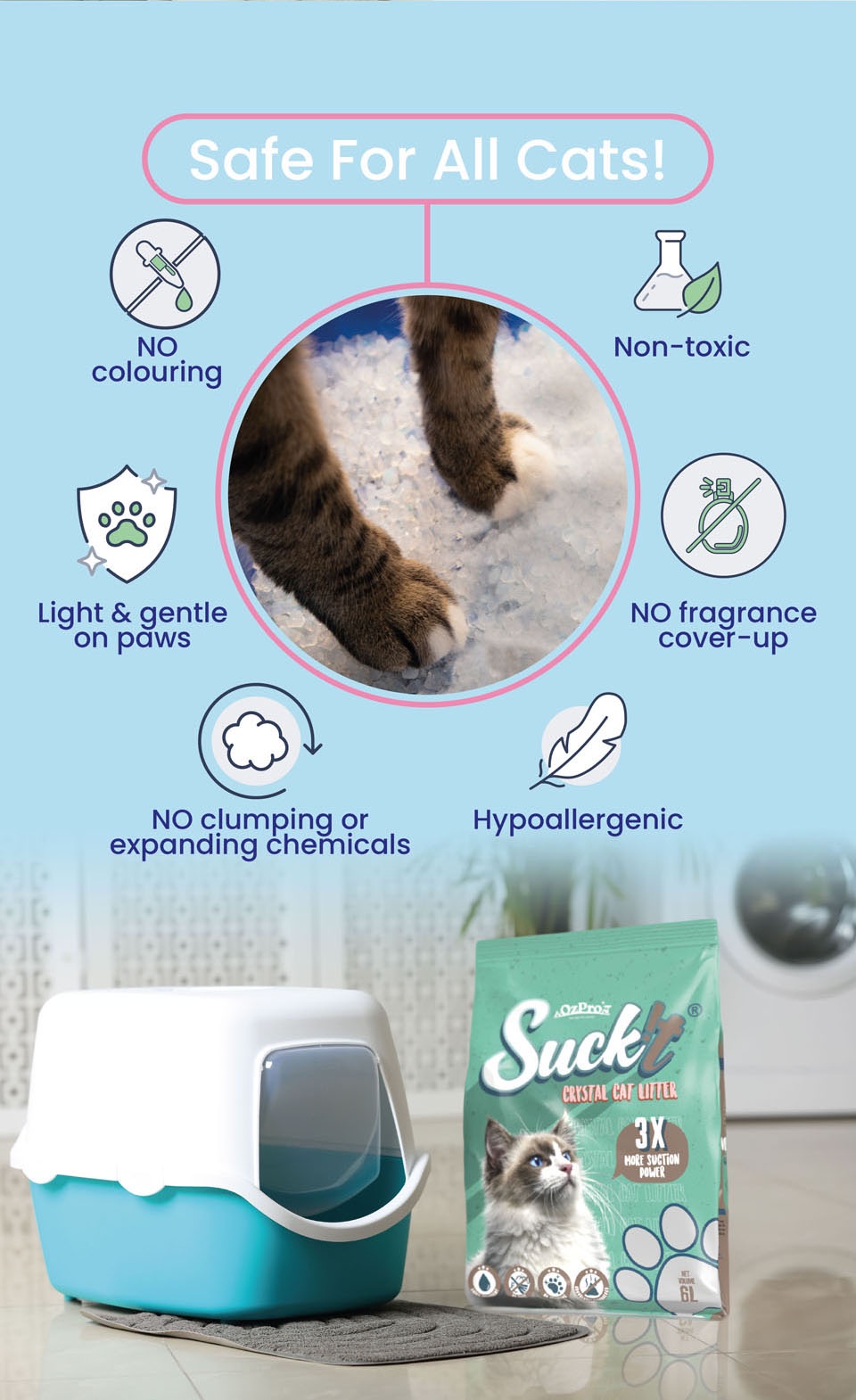 OzPro Suck'it Crystal Cat Litter Scentless/Odourlock (6L) 猫砂 Shopee