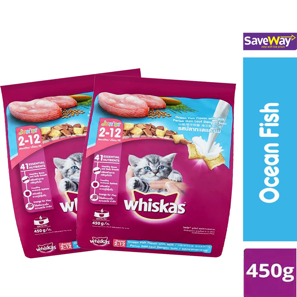 WHISKAS (READY STOCK) Dry Cat Food 1+ JUNIOR OCEAN FISH 450G Shopee