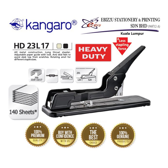 KANGARO HD23L17 HEAVY DUTY LONG TROAT STAPLER 140 sheets (alat