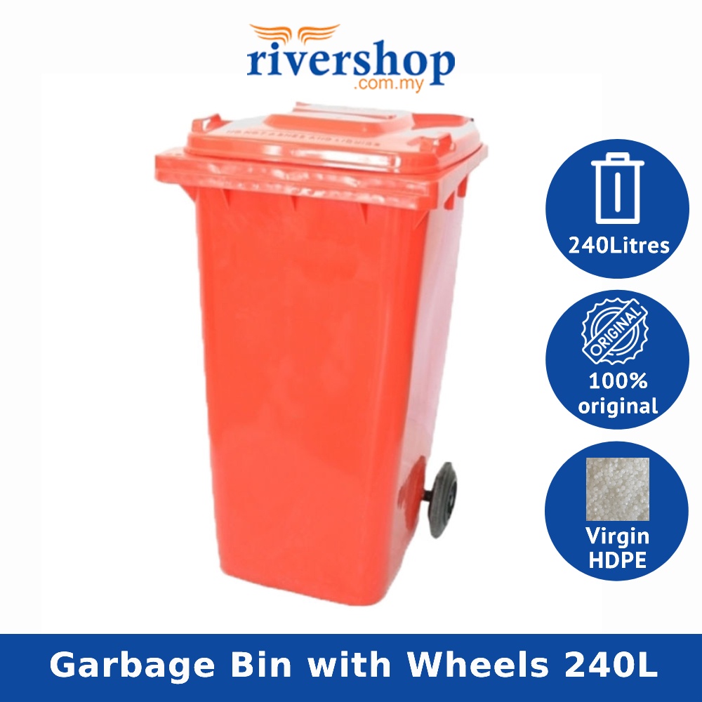 240L Large Garbage Bin with Wheels/ Green Garbage Bin Outdoor/ Tong
