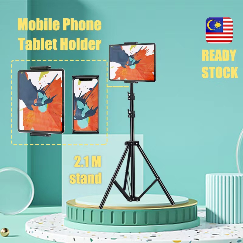 Tablet Floor Tripod Stand Phone Tablet Stand Height Adjustable Stand with Bluetooth Remote for