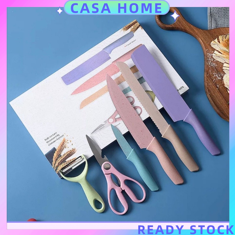 CASA 【6 In 1 in BOX】Stainless Steel Knife Set Scissors Kitchen Knife