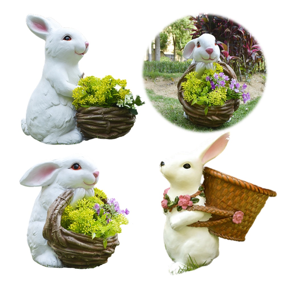 White Rabbit Statue Standing Resin Decorations Garden Statues