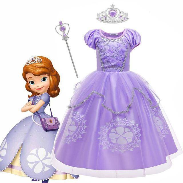 Fancy Princess Sofia Dress for Girl Kids Cosplay Costume Purple Fluffy