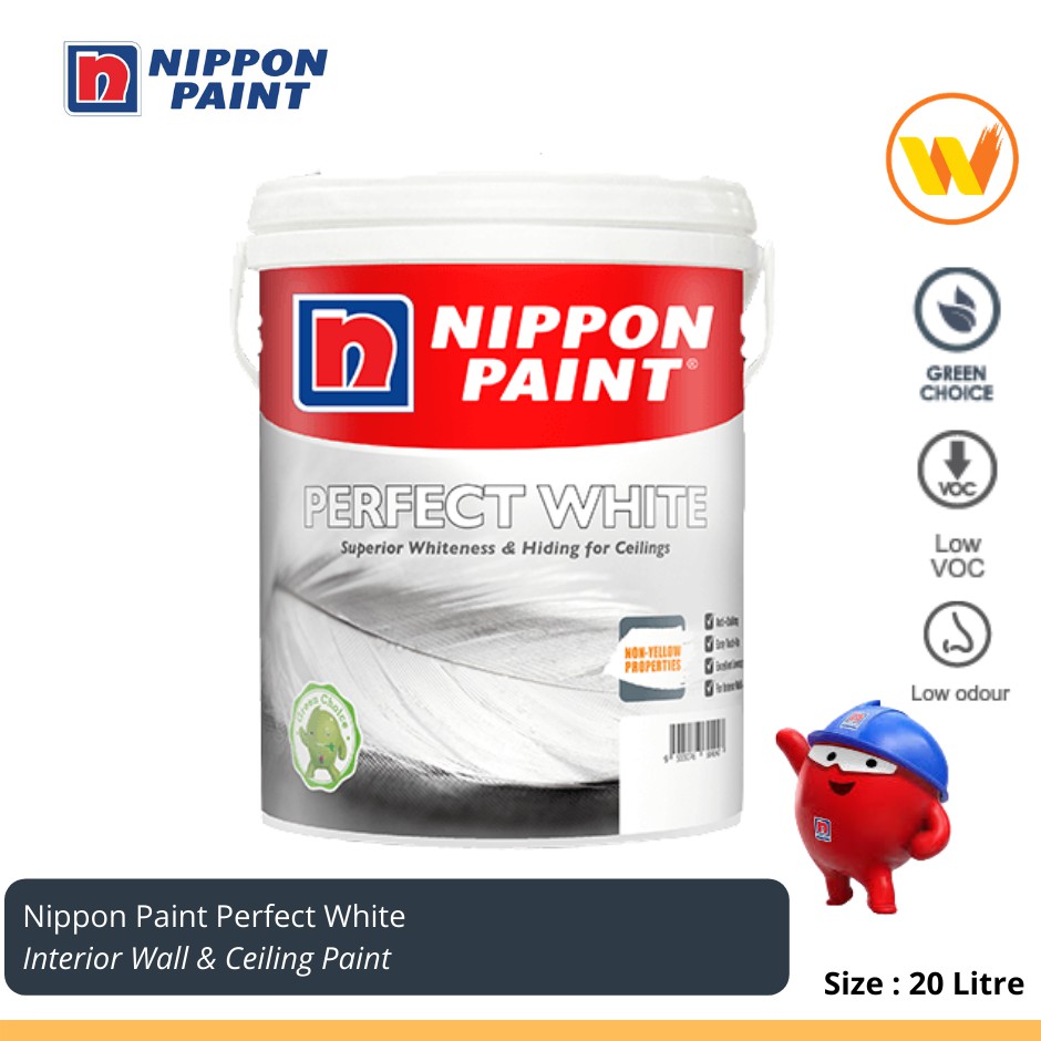20L Nippon Paint Perfect White ( For Interior Wall & Ceiling) 20L Perfect White ( Untuk Dinding