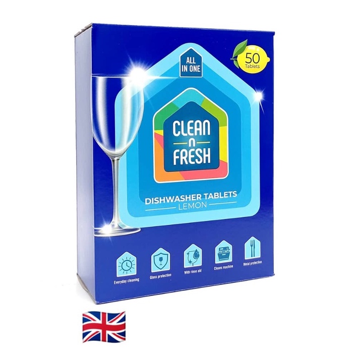 Clean N Fresh Lemon All In One 50 Dishwasher Tablets imported from UK