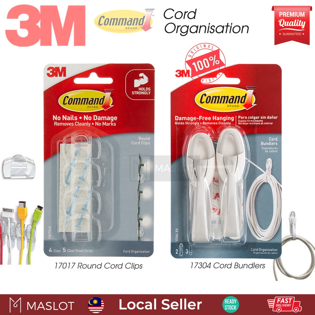 3M Command Clear Round Cord Wire Cord Bundlers Clip Organizer Monitor Cable Line 17017/17304