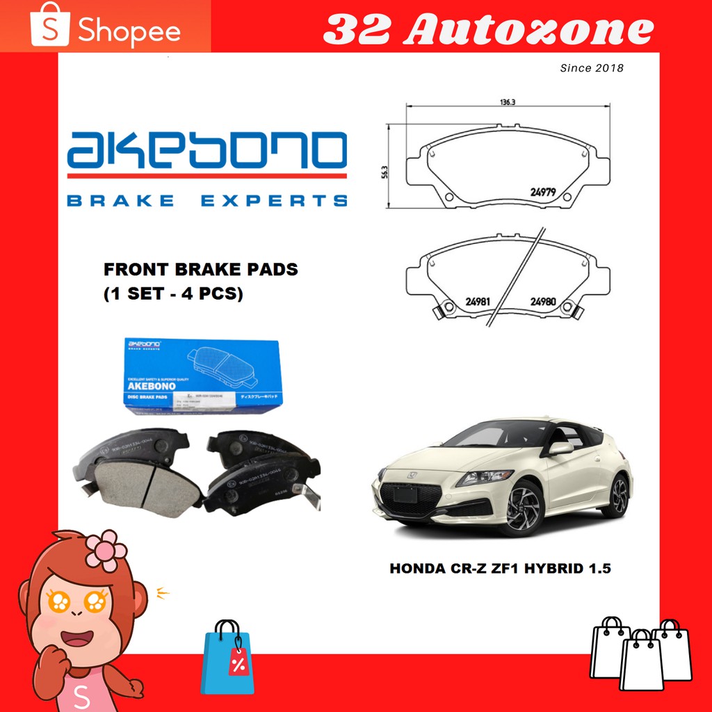 Akebono Front Brake Pad Honda CRZ ZF1 Hybrid 1.5 ( Made In Japan ) Shopee Malaysia