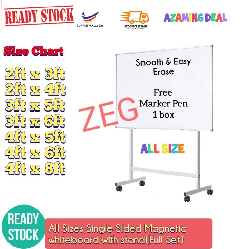 (FULL SET 3 Month Warranty) Whiteboard With Roller Stand/Papan