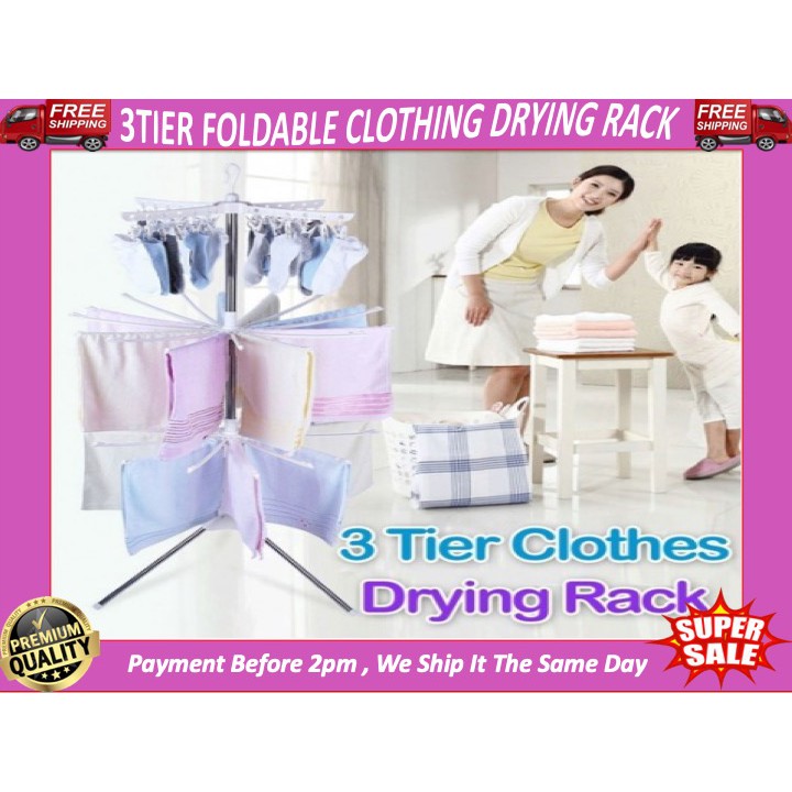 📌TikTok📌 3Tier Foldable Clothing Drying Rack / Ampaian Penyidai Baju
