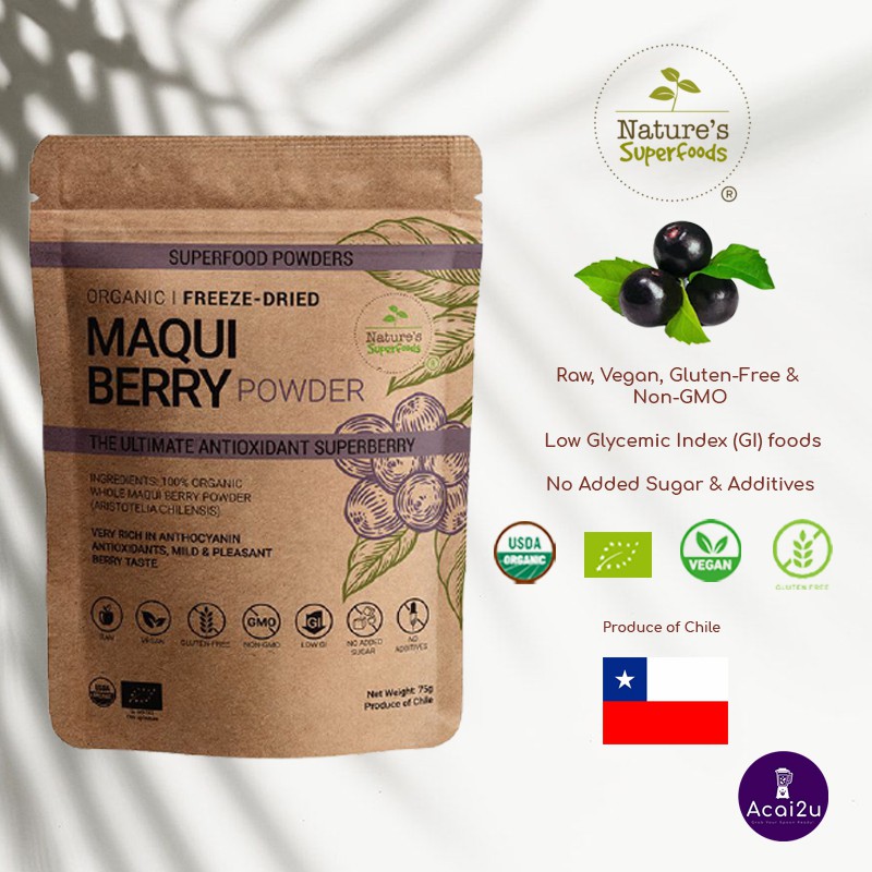 Nature's Superfoods Organic Maqui Berry Powder, 75g Resealable Pack