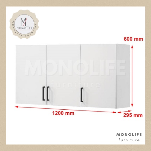 Monolife 3 Door 4FEET White Wall Mounted Kitchen / Hanging