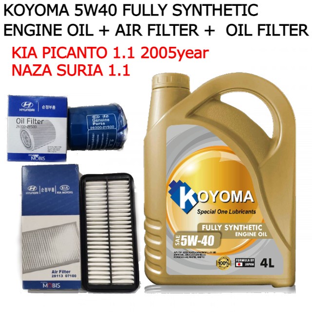 KIA PICANTO 1.1, NAZA SURIA OIL FILTER + AIR FILTER + KOYOMA 5W40 FULLY