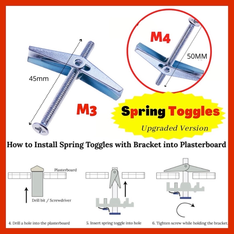 Spring Toggles Bolt Anchor Screw Ready Stock for Partition and Plaster