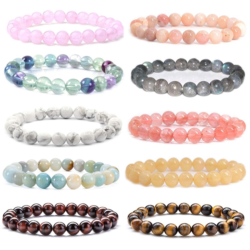 8MM Natural Stone Healing Crystal Stretch Beaded Bracelet Women Men