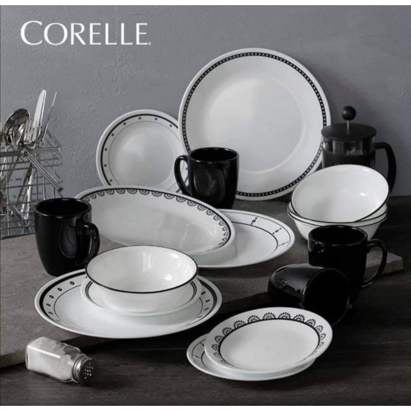 Corelle Signature Black & White 16pc Dinner Set Shopee Malaysia