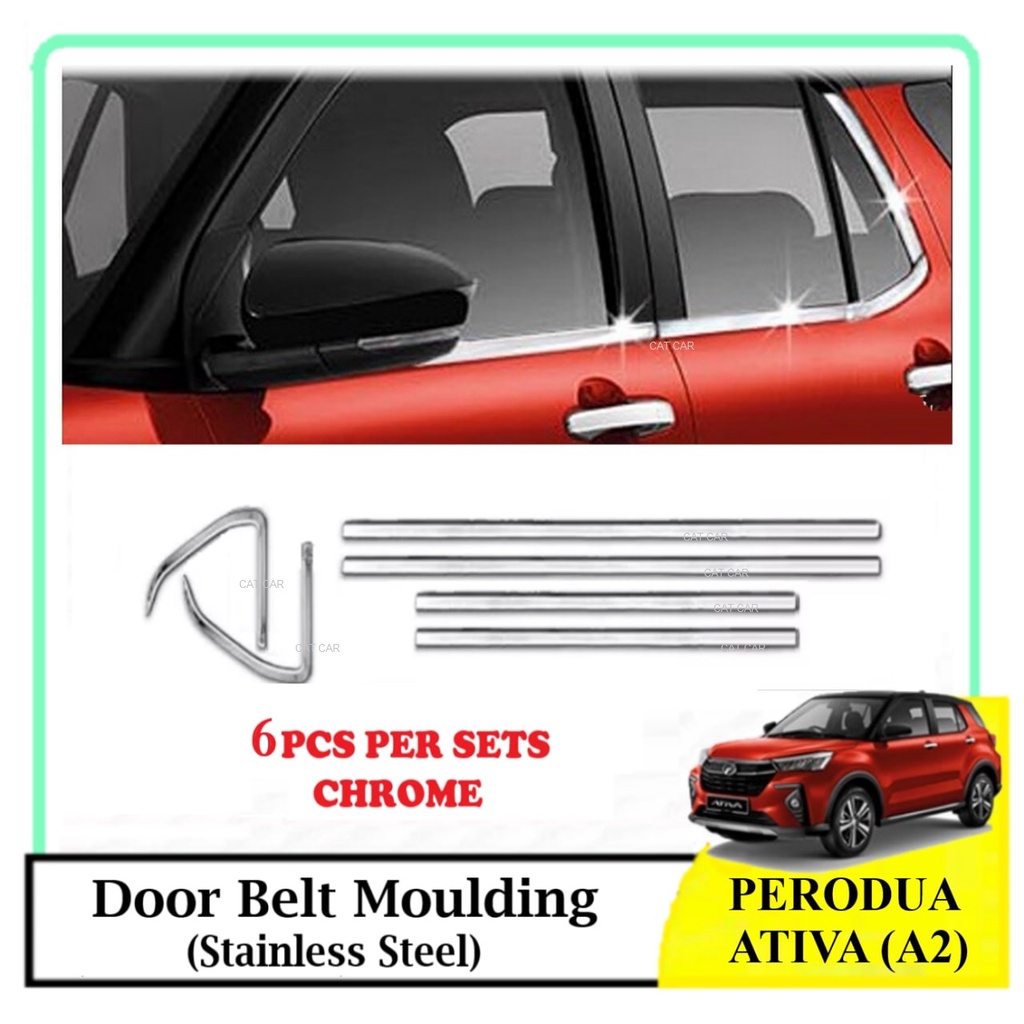 Perodua Ativa A2 Window Trim Chrome Lining / Door Belt Moulding 6pcs