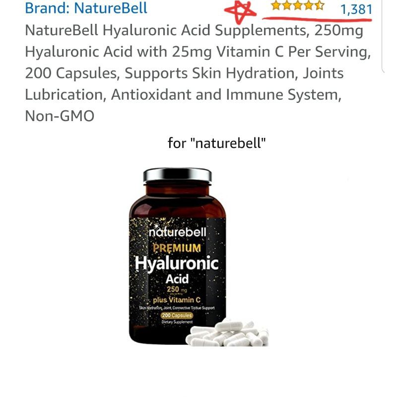 NatureBell Hyaluronic Acid Supplements, 250mg Hyaluronic.^^From USA