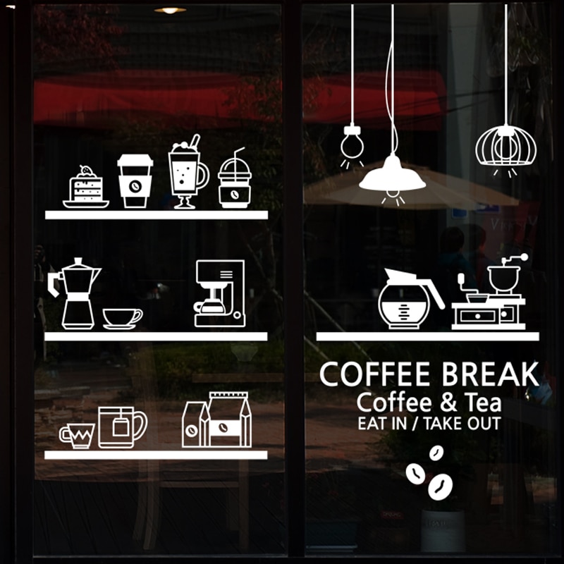 Coffee Shop Sticker Bean Milk tea Decal Cafe Cup Poster Vinyl Art Wall