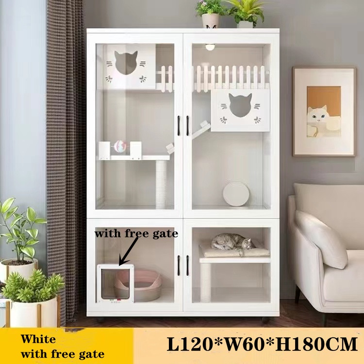 READY STOCK Premium Wood Indoor Cat Villa Cage Tempered Glass Door