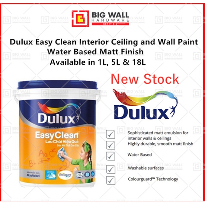 18L Dulux Easy Clean Interior Ceiling and Wall Paint Water Based Matt Finish Cat Dinding Rumah